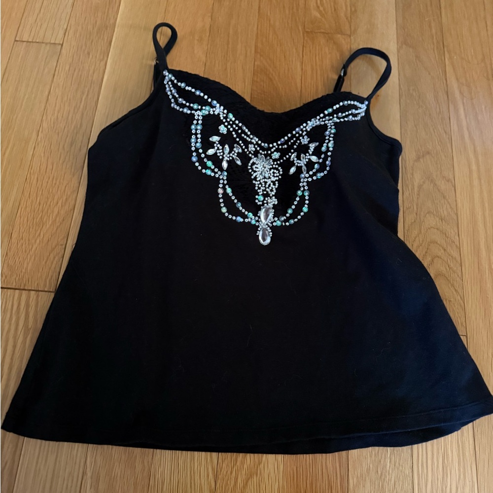 Shape FX by Newport News jeweled built-in bra 34B black camisole.